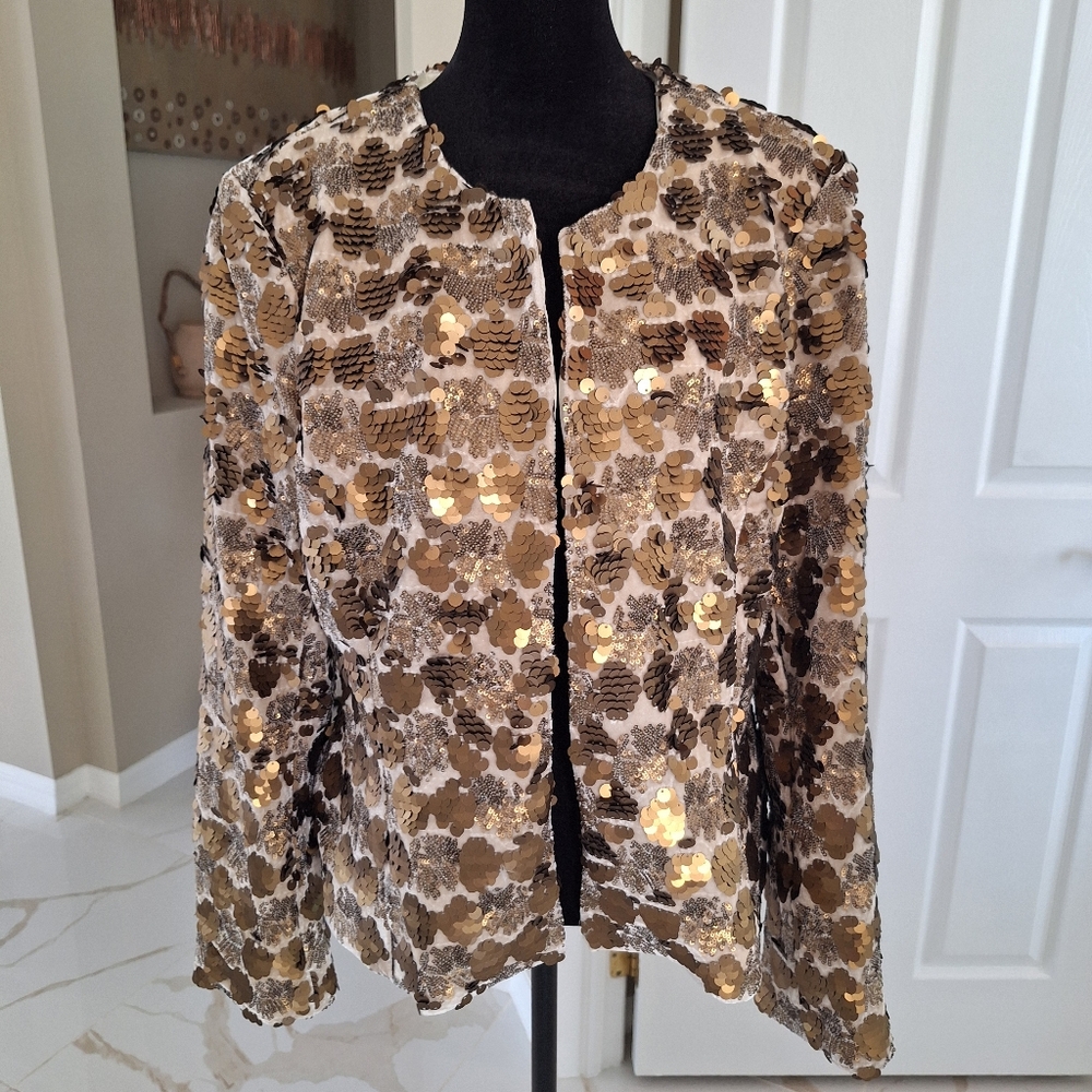 Boston Proper Gold Sequin Blazer